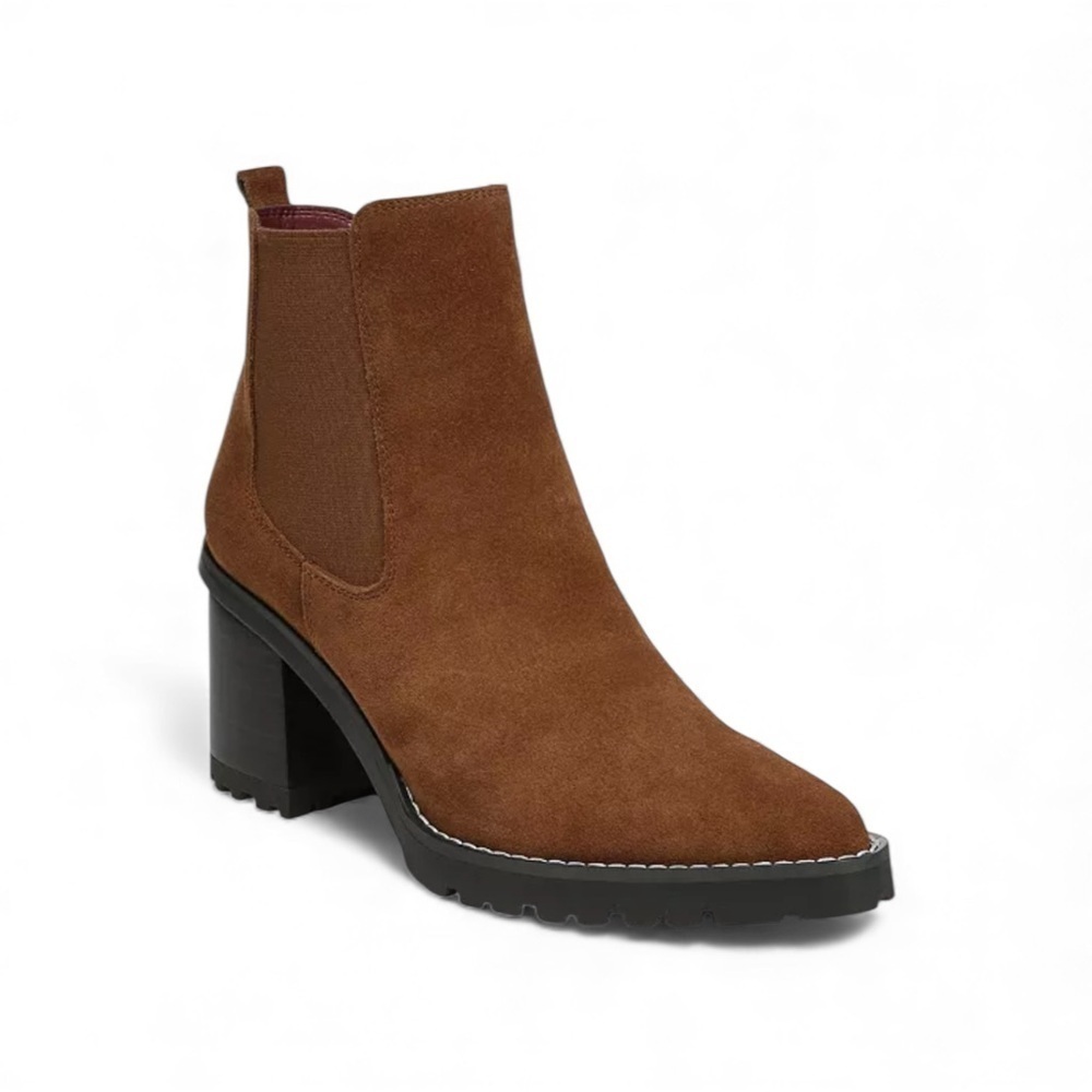 Franco Sarto Trent Suede Chelsea Ankle Boots Block Heel Russet Brown Size 8